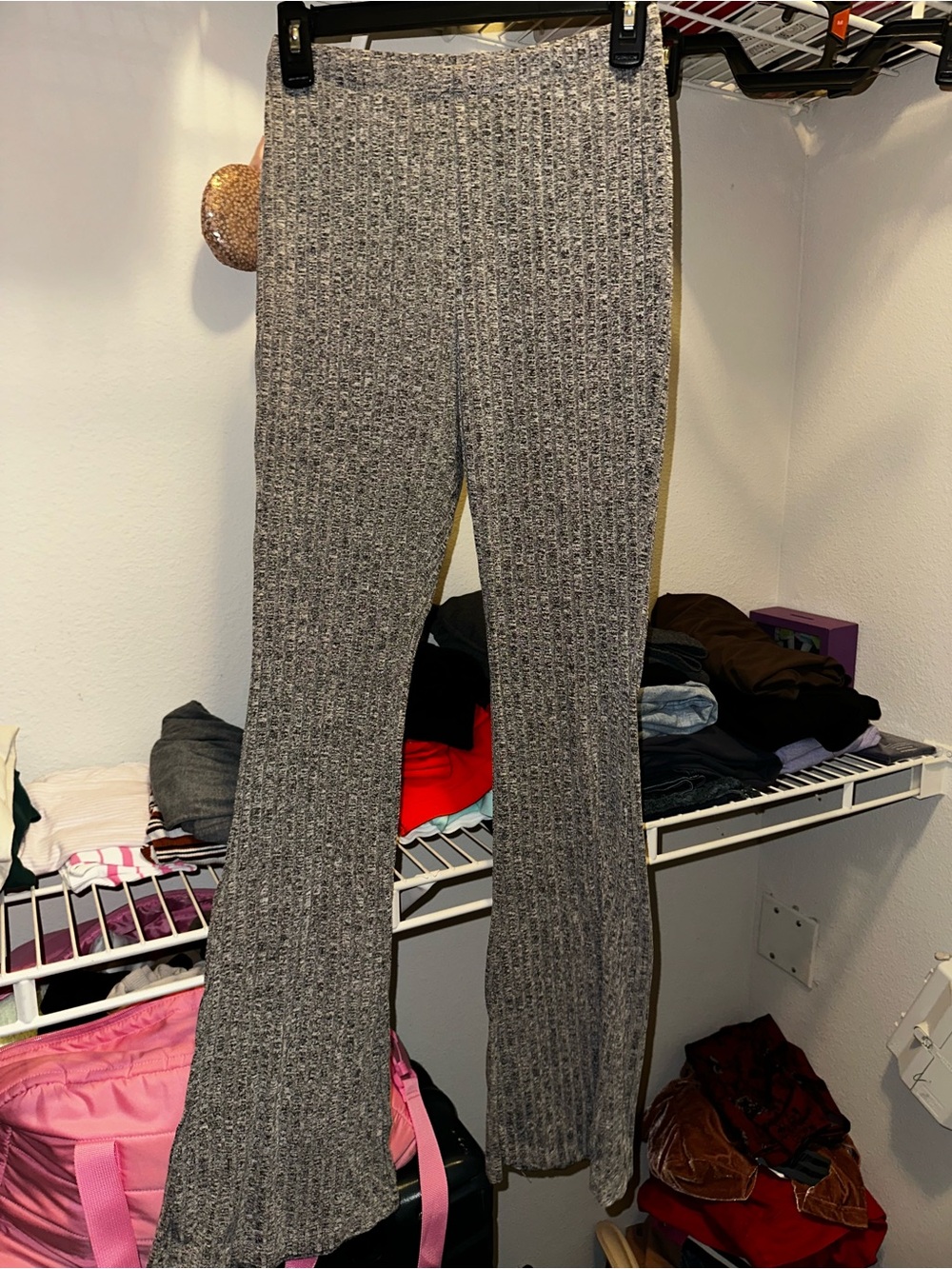 Women's Gray Ribbed Flared Knit Pants